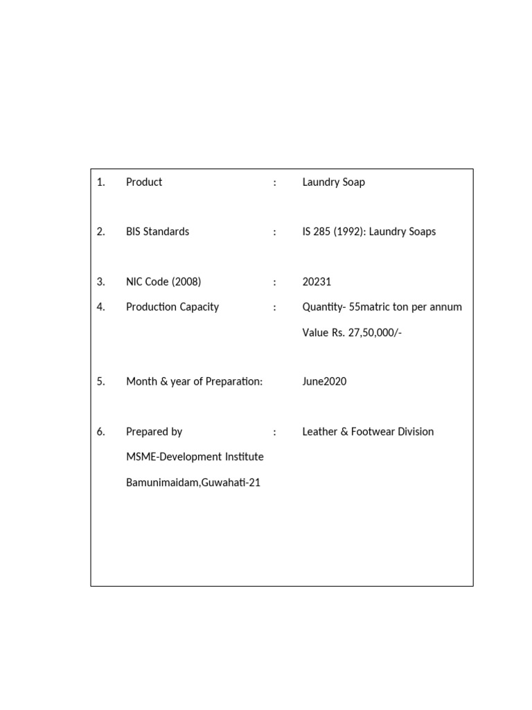 Project Profile On Laundry Soap | PDF | Soap | Chemical Substances