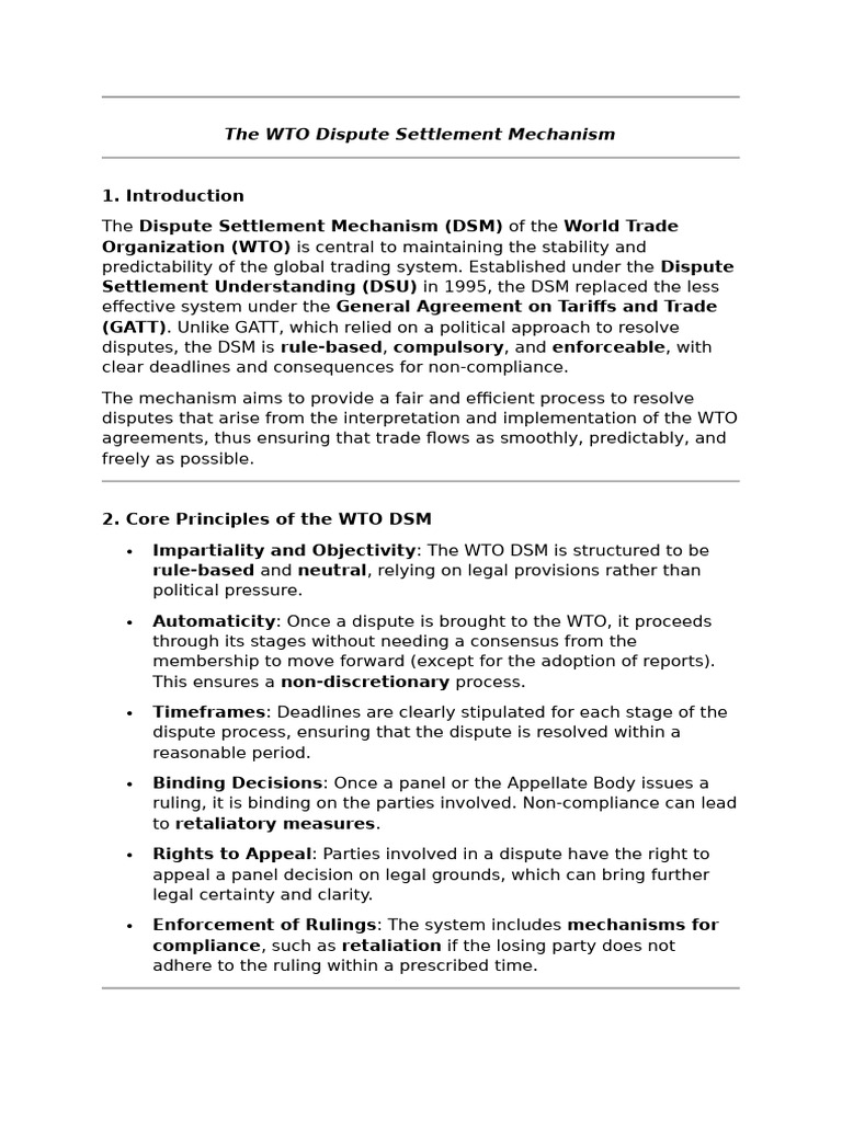 WTO Dispute Settlement Mechanism Overview | PDF | Justice | Crime ...