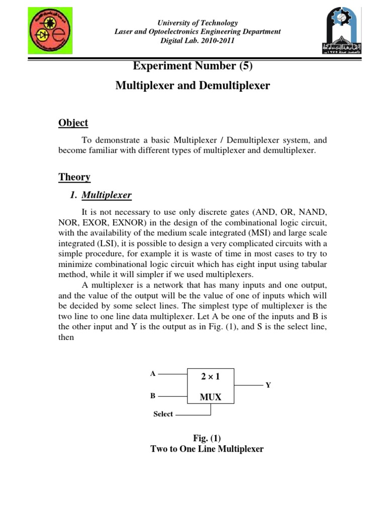 Multiplexer and Demultiplexer PDF Logic Gate Electrical Circuits