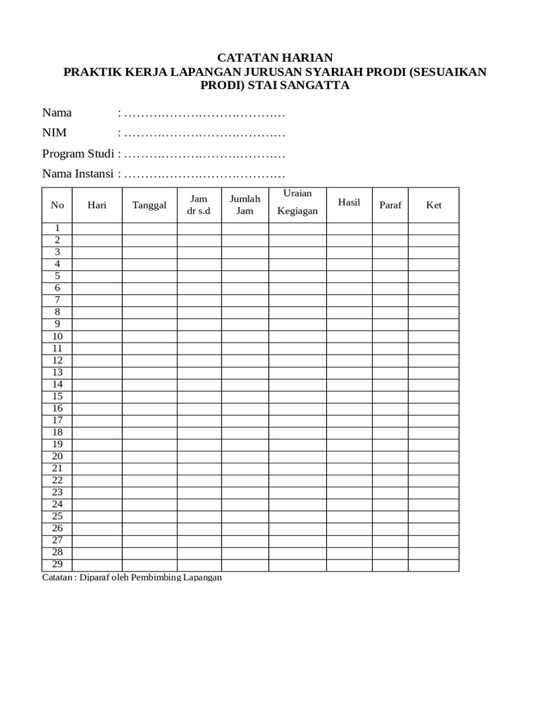Catatan Harian PKL | PDF