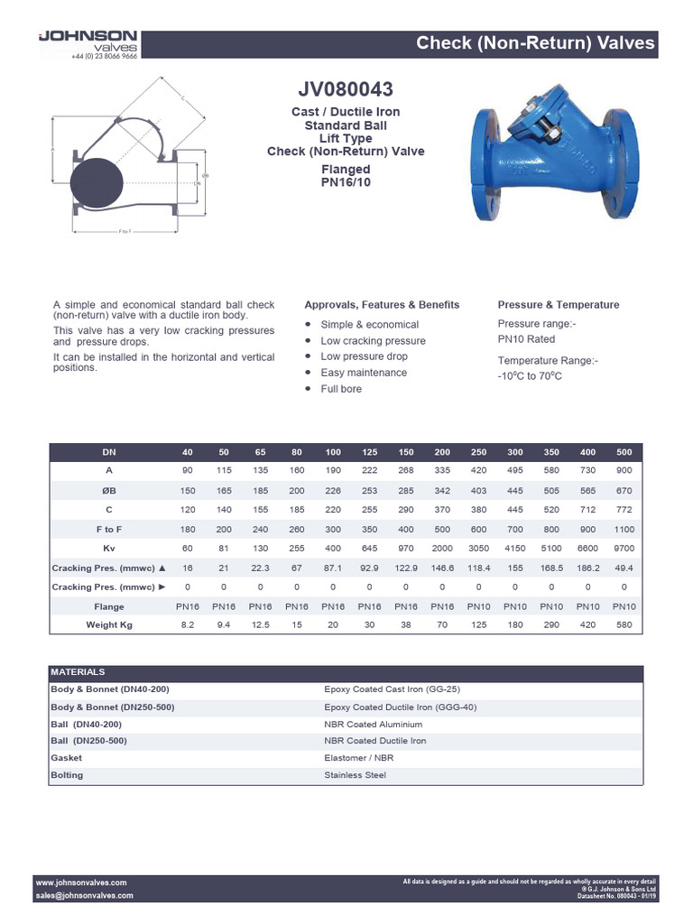 PN10 Ball Check Valve Specifications | PDF | Valve | Mechanical Engineering