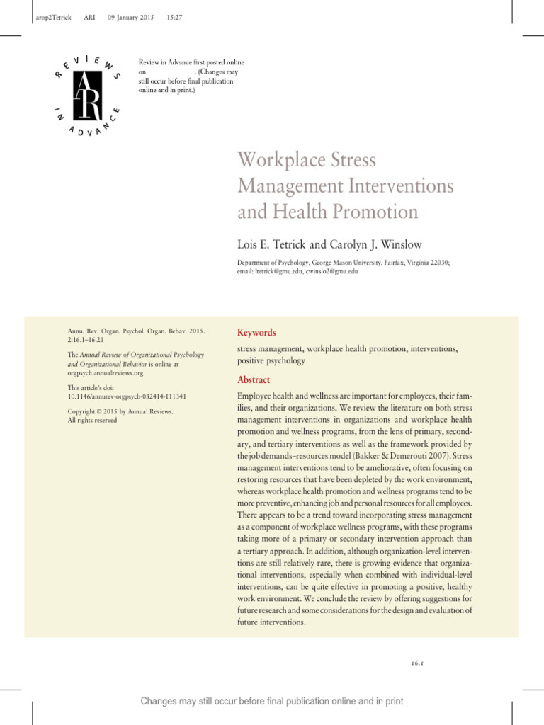 Workplace Stress Management Strategies | PDF | Occupational Stress ...