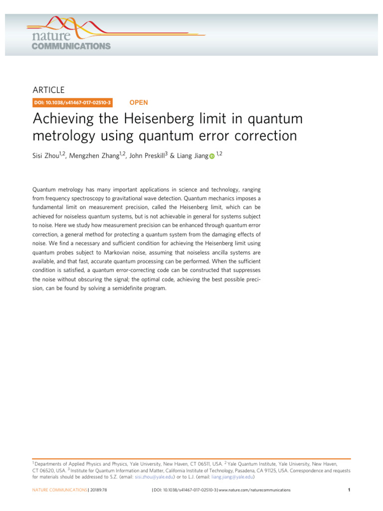 Achieving The Heisenberg Limit in Quantum | PDF | Quantum Computing ...