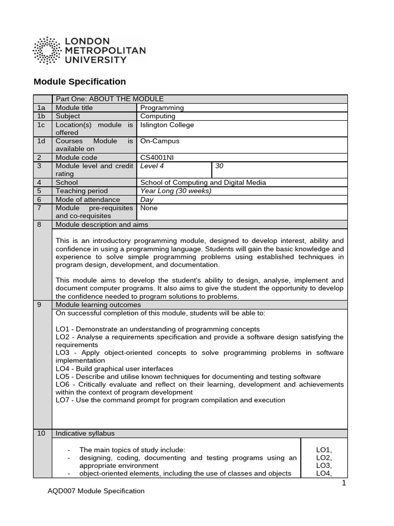 Introductory Programming Module CS4001NI | PDF | Computer Programming ...