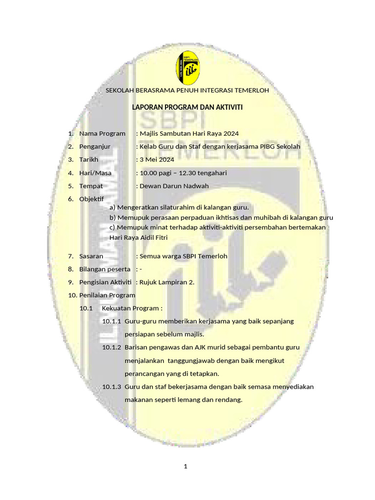 Laporan Program Sambutan Hari Raya | PDF
