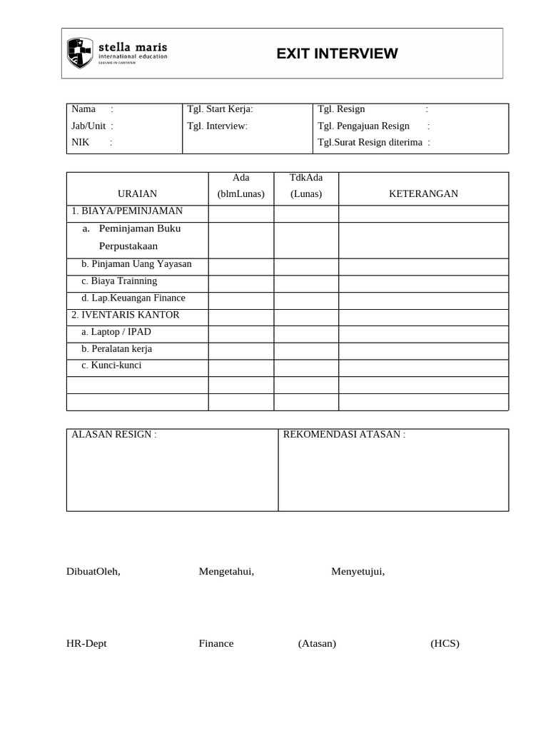 Form Exit Form New | PDF