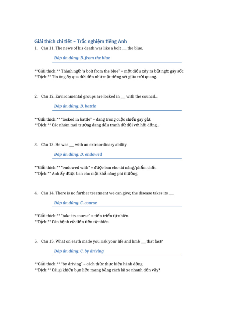 Giai Thich Trac Nghiem Tieng Anh | PDF