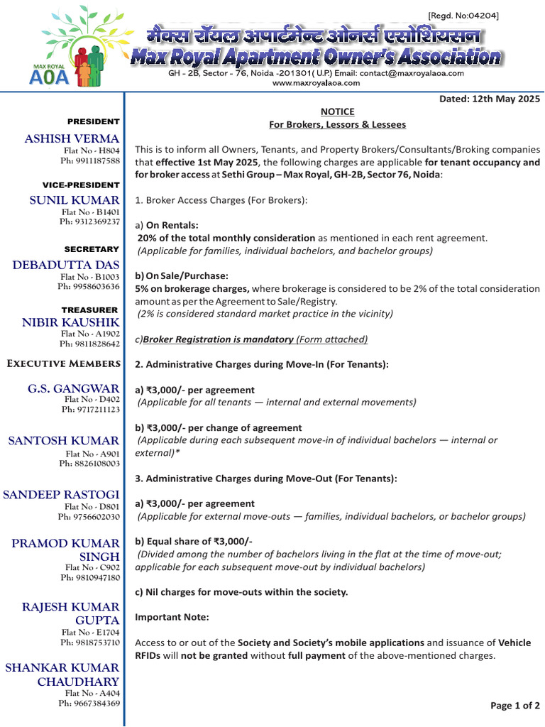Max Royal Tenant and Broker Charges Notice | PDF | Lease | Law And ...