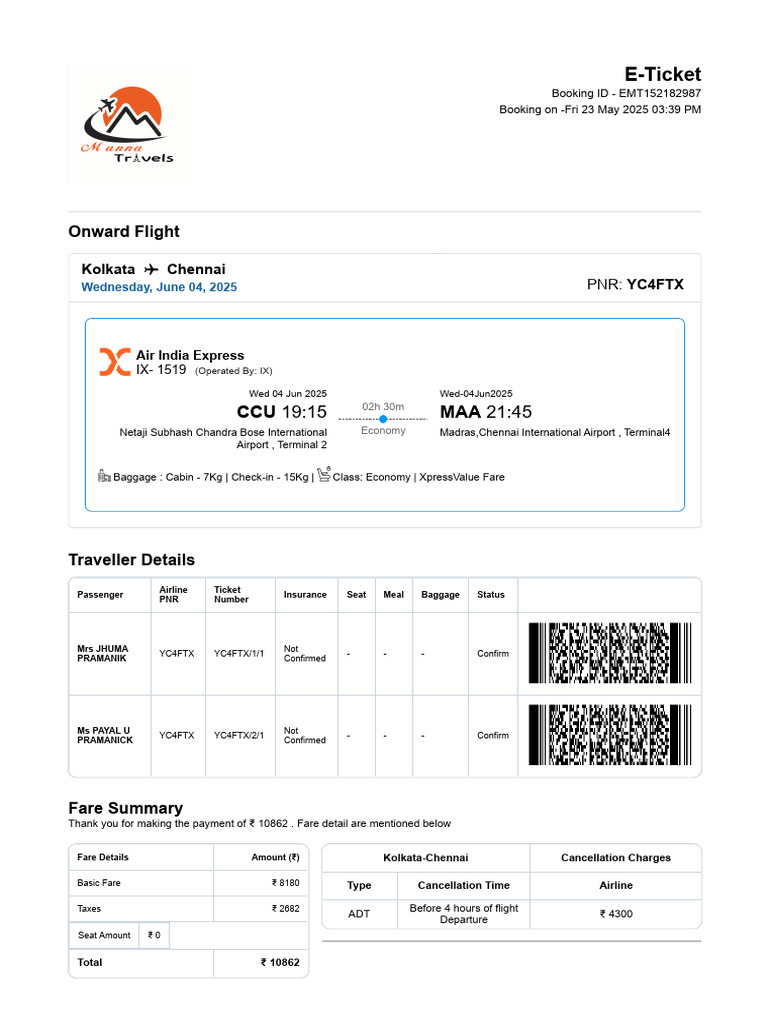Ticket Booking Format of Airline | PDF