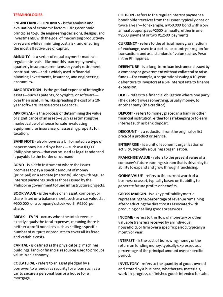 Key Terms in Engineering Economics | PDF | Loans | Oligopoly
