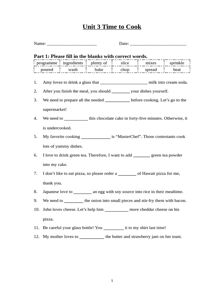 Cooking and Meal Planning Activities | PDF | Meal | Cakes