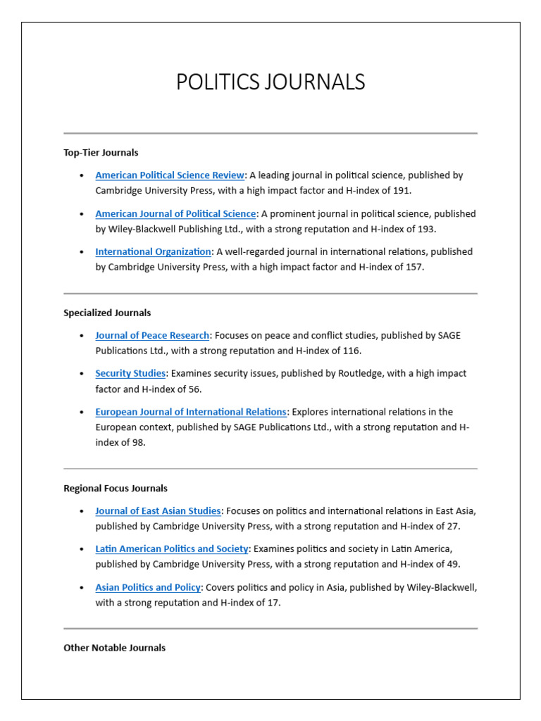 Top Political Science Journals Overview | PDF