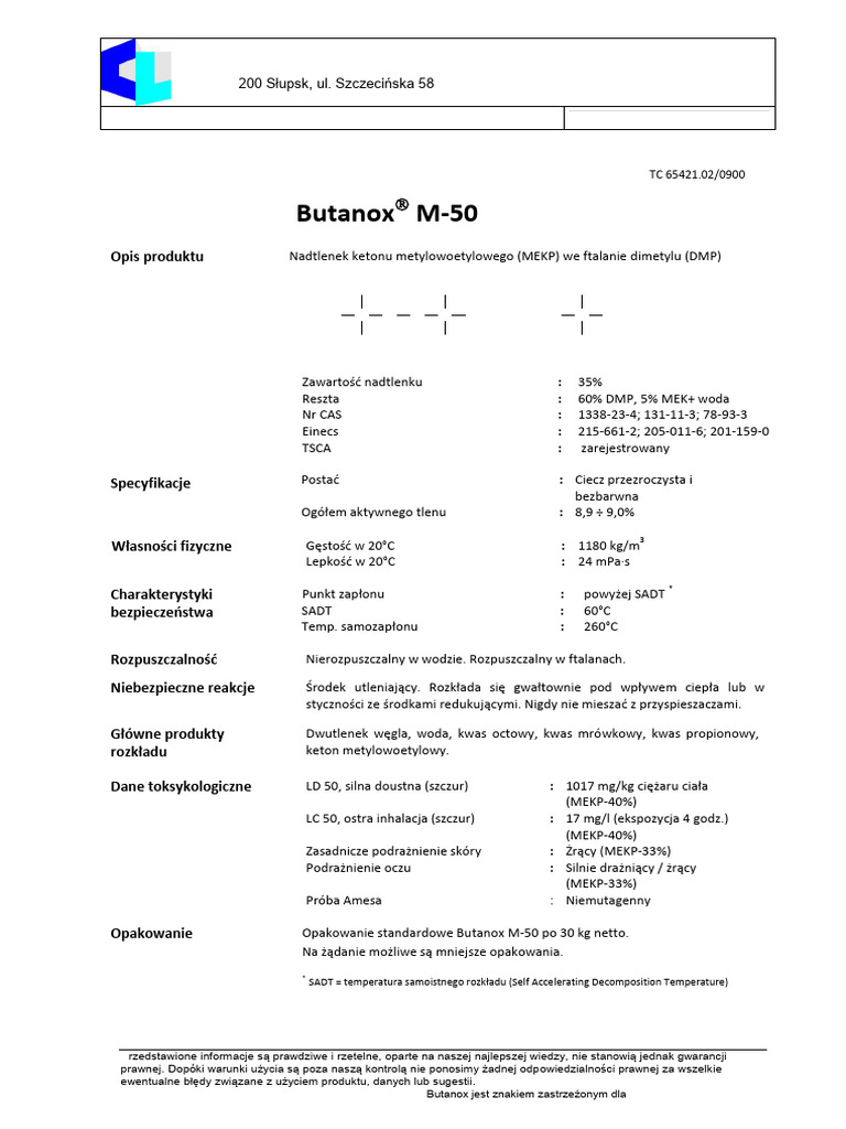 Butanox M-50 Karta Techniczna | PDF