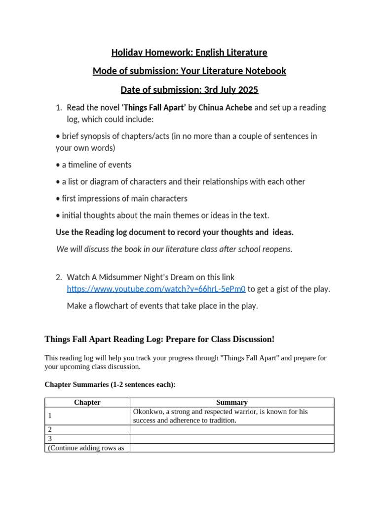 Holiday Homework: Literature Log Guide | PDF
