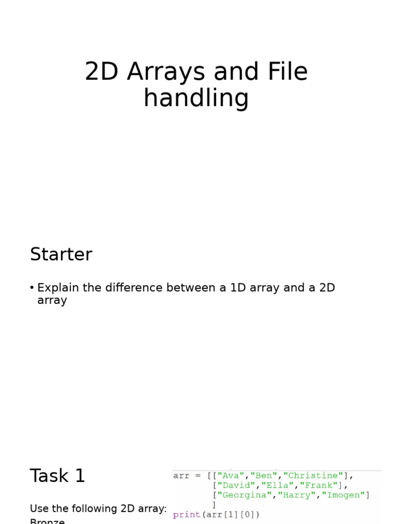 2D Arrays and File Handling Tasks | PDF