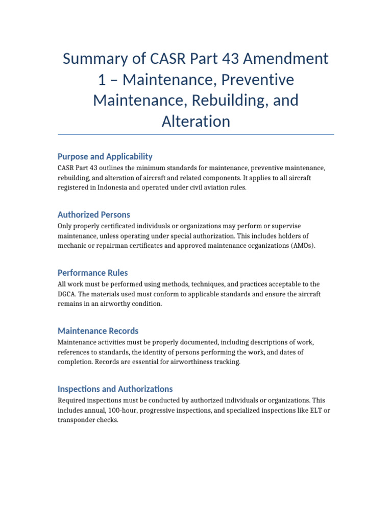 CASR Part 43 Maintenance Standards | PDF