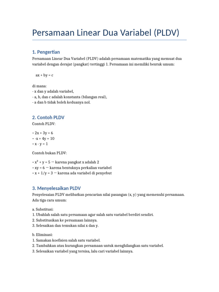 Pengantar Persamaan Linear Dua Variabel | PDF
