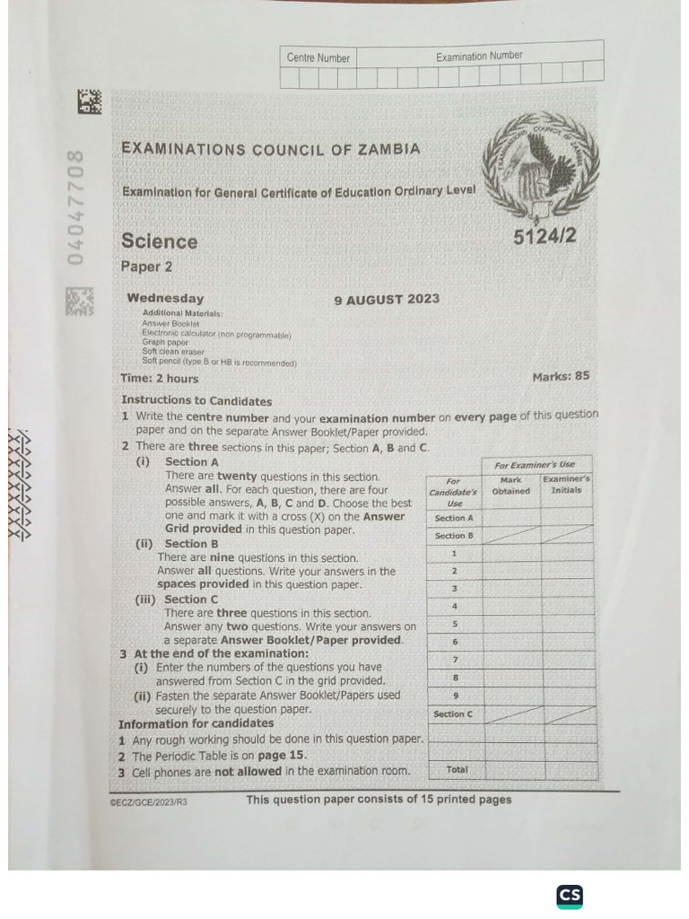 G12 Science P2 2023 GCE | PDF