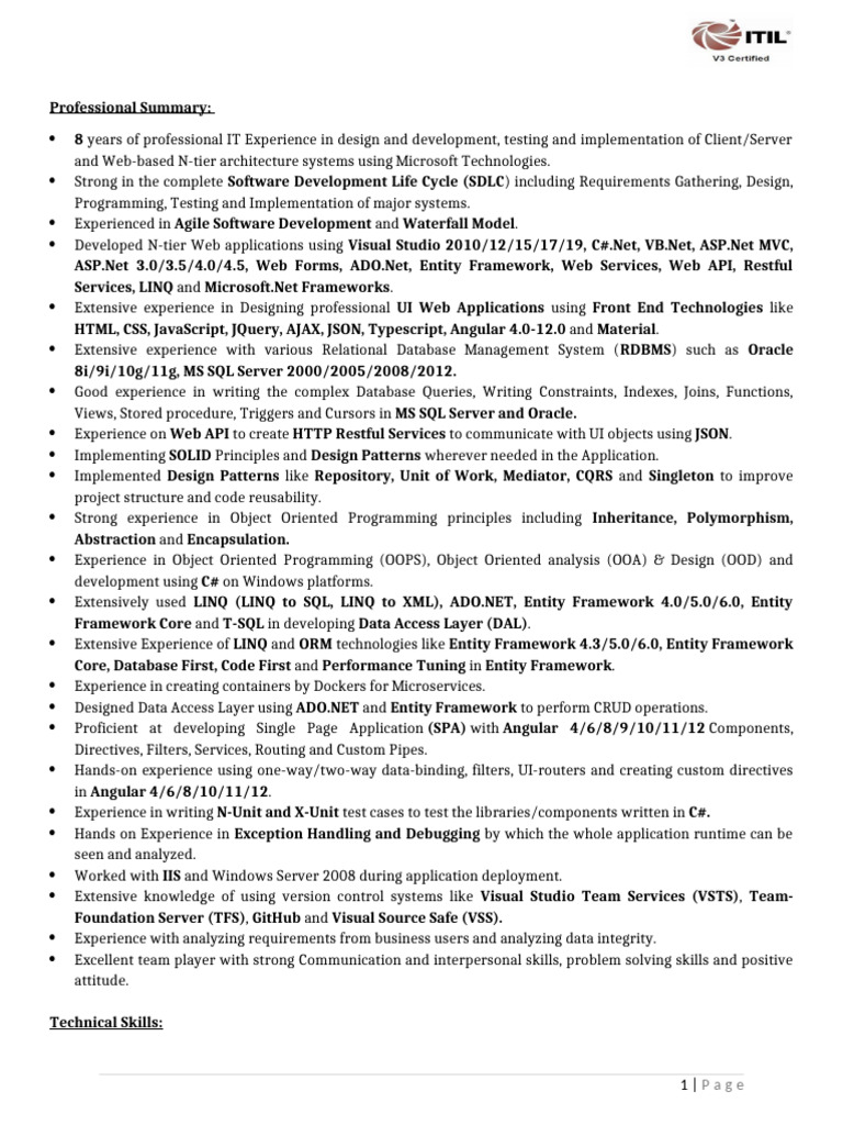 Senior .NET Developer with Angular Expertise | PDF | Language ...