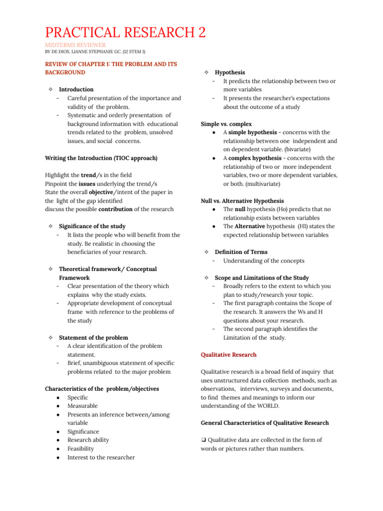 Practical Research 2 Midterms Review Guide | PDF | Sampling (Statistics ...
