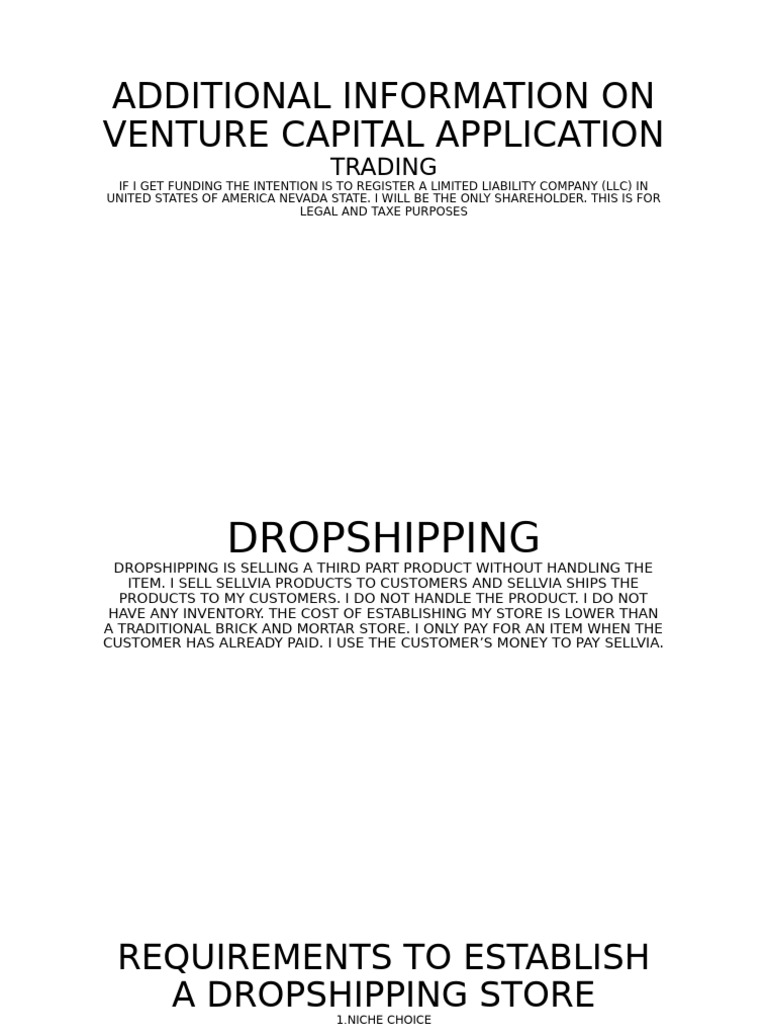 Additional Information On Venture Capital Application | PDF | Marketing ...