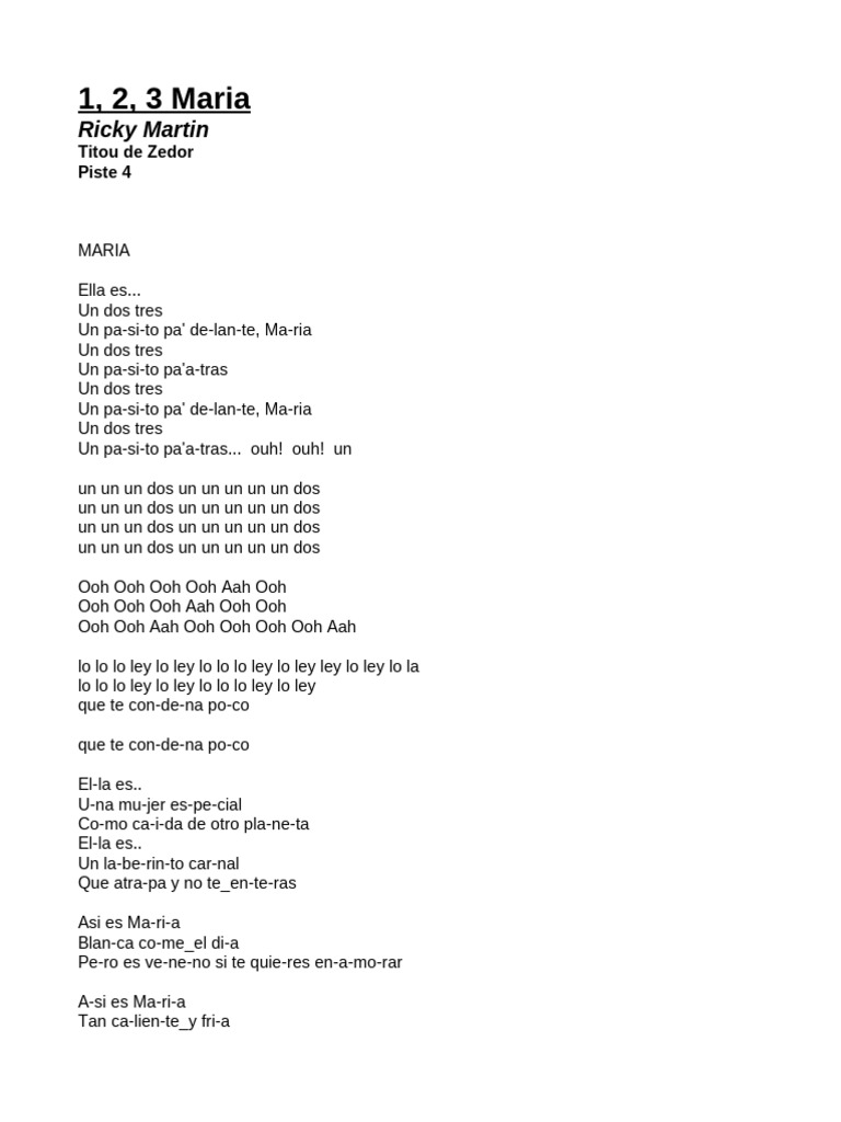 1, 2, 3 Maria - Ricky Martin | PDF
