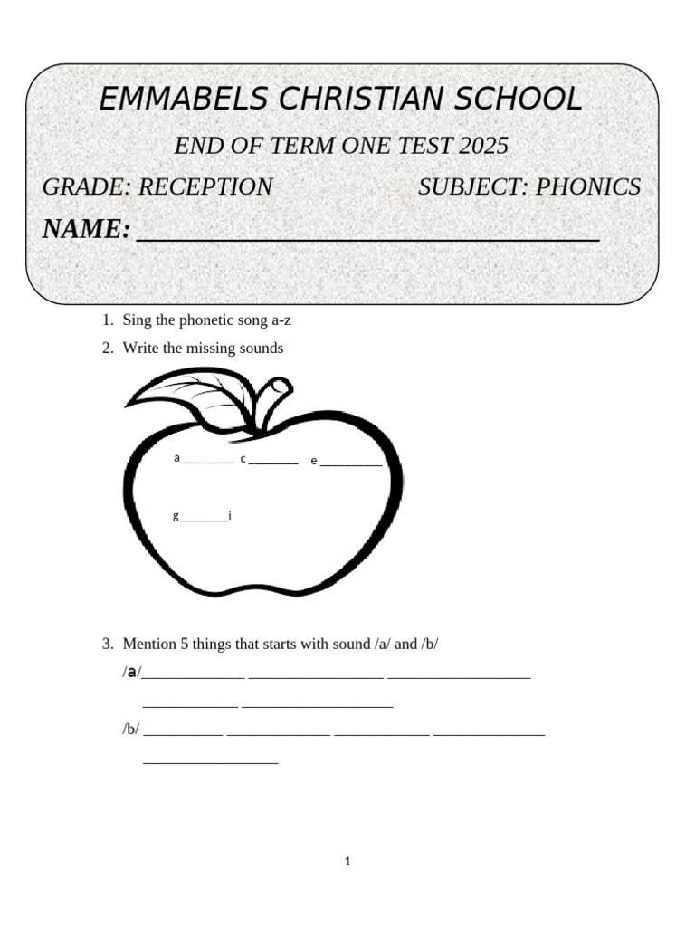 Phonics Test for Reception Grade | PDF