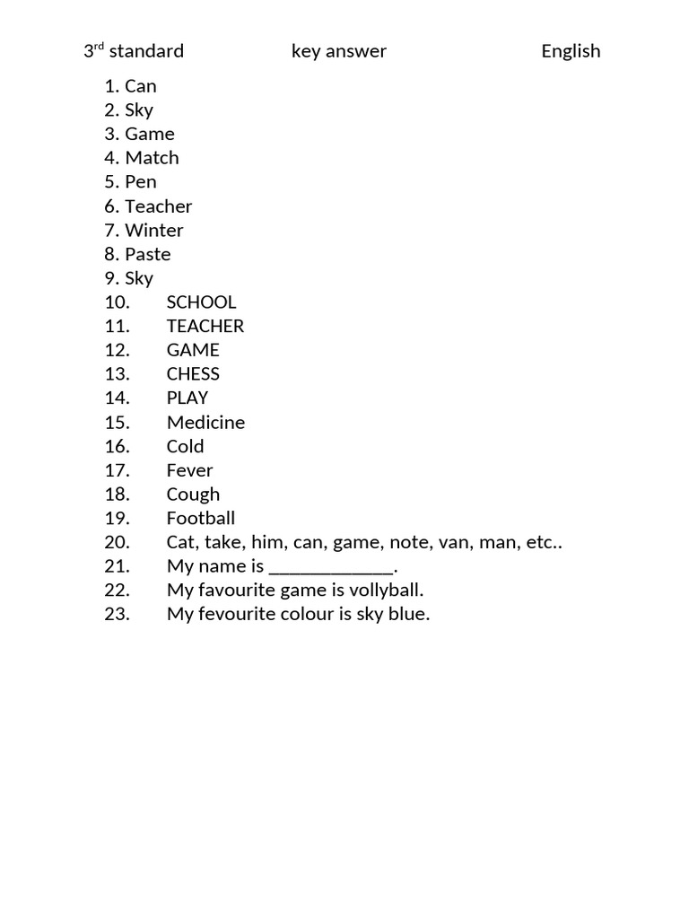 3rd STD Key Answer SA 2022-23 | PDF