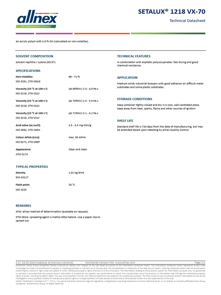 SETALUX® 1218 VX-70 Technical Data | PDF | Intellectual Property ...