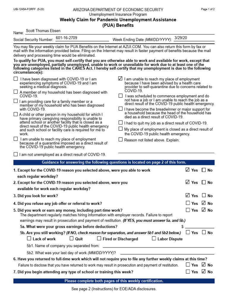 3:29:20 - 12:20:20 PUA Forms For Back Pay Requirements | PDF ...