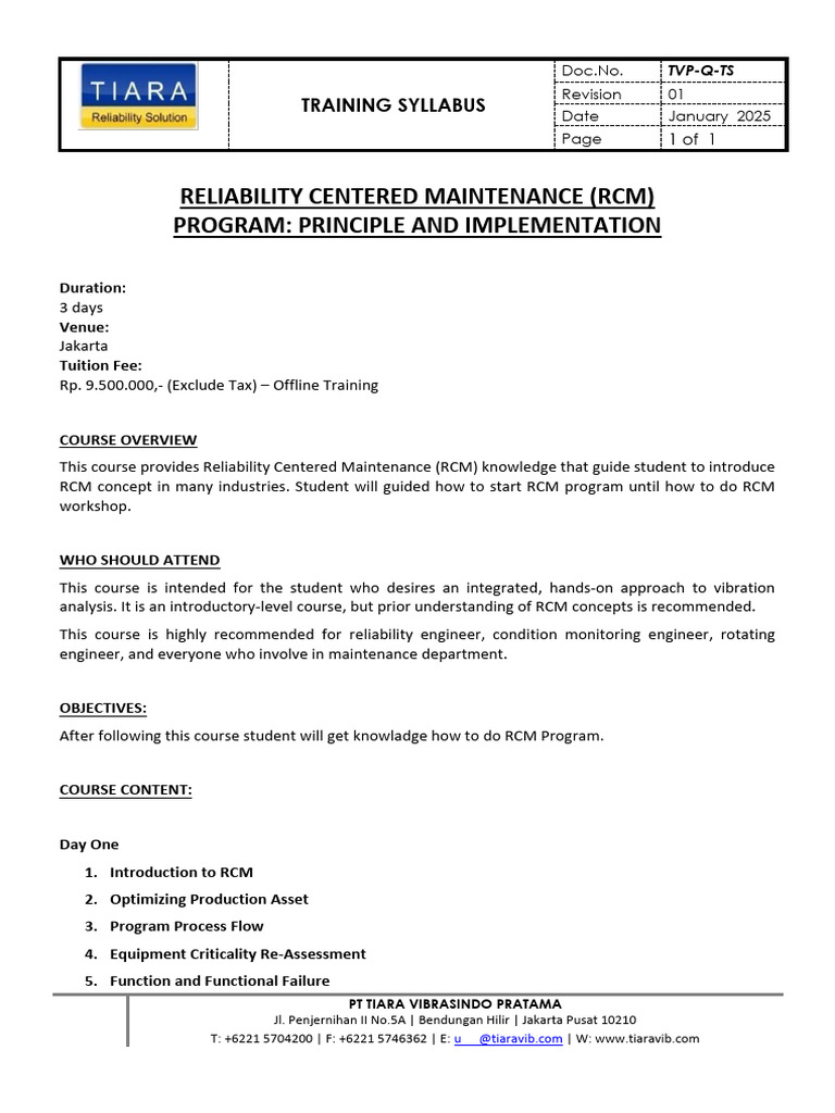 RCM Training Course in Jakarta | PDF | Systems Engineering