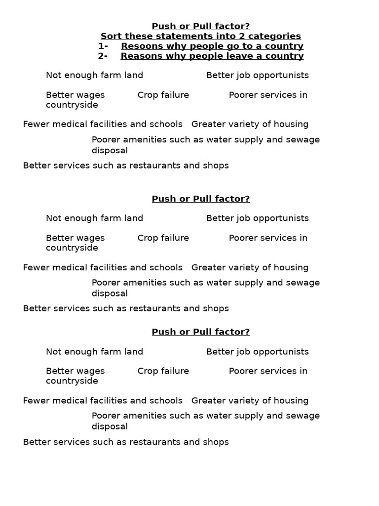 Push or Pull Factor Population | PDF