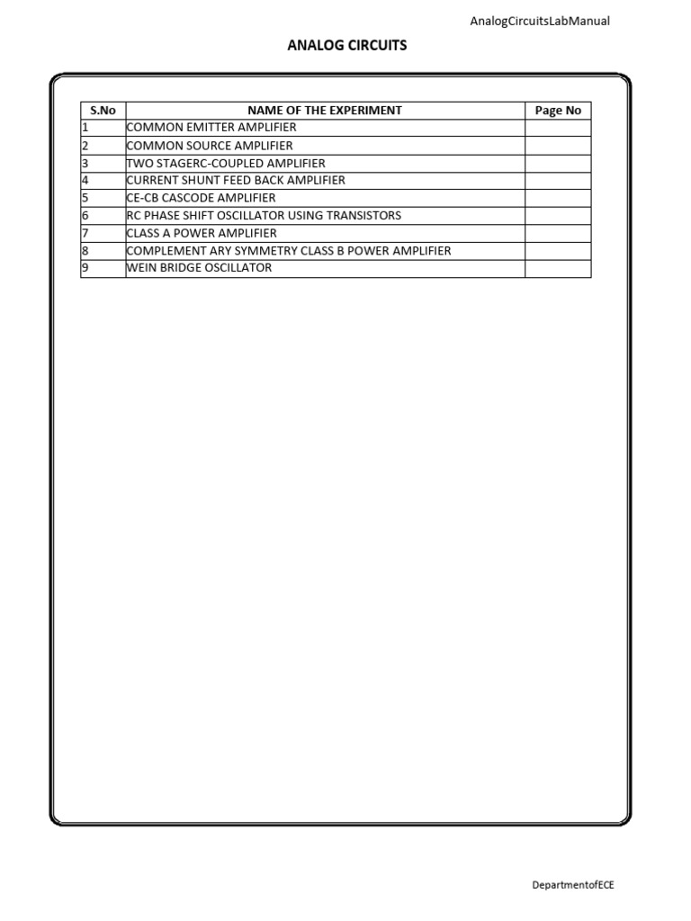 Analog Circuits Lab Manual: Experiments | PDF | Field Effect Transistor ...