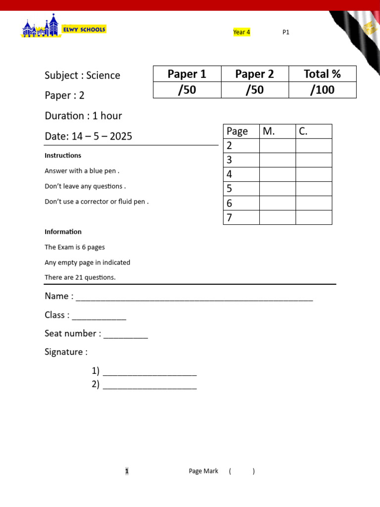 Year 4 Science Exam Paper 2 | PDF
