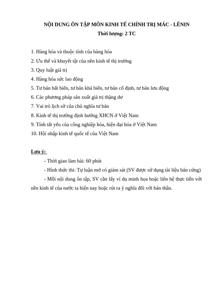 Nội Dung Ôn Tập Môn KTCT 2 TC | PDF