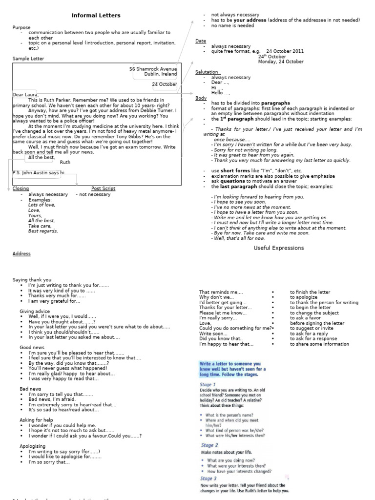 Writing Informal Letters Guide | PDF | Paragraph