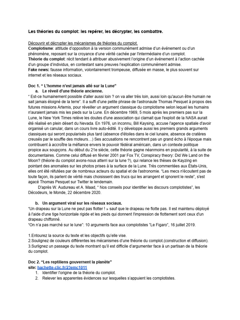 Comprendre et Déjouer les Théories du Complot | PDF | Théorie du ...