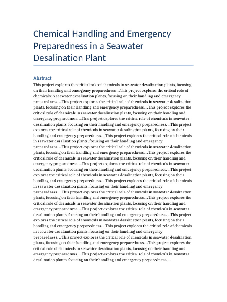 Chemical Handling Desalination Project Report | PDF | Desalination ...