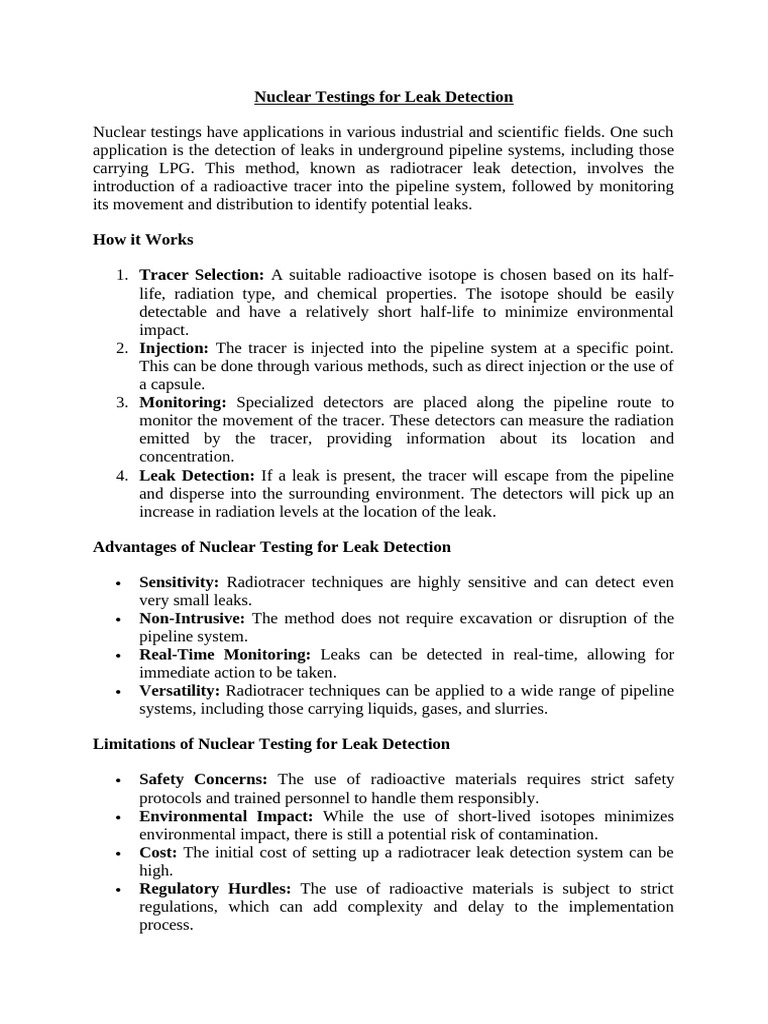 Nuclear Methods for Pipeline Leak Detection | PDF | Radioactive Tracer ...