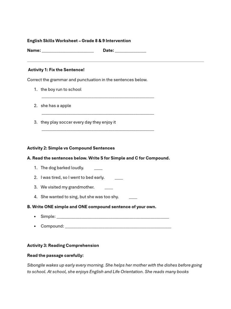 English Skills Worksheet | PDF | Linguistics | Human Communication