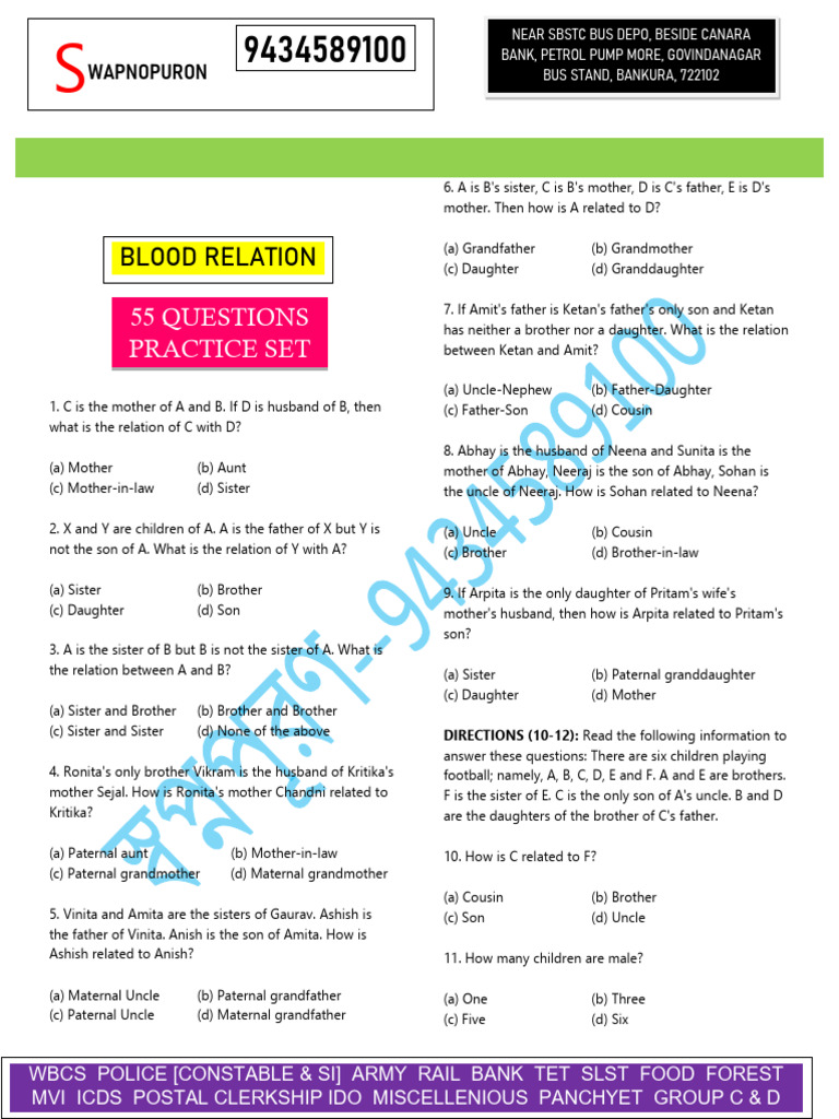 Blood Relation Practice Set | PDF | Human Development | Parenting