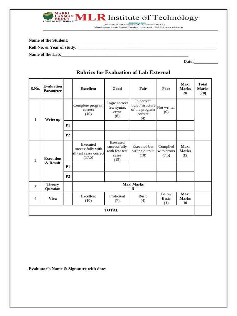 Lab Evaluation Rubrics Template | PDF | Computer Programming | Software ...