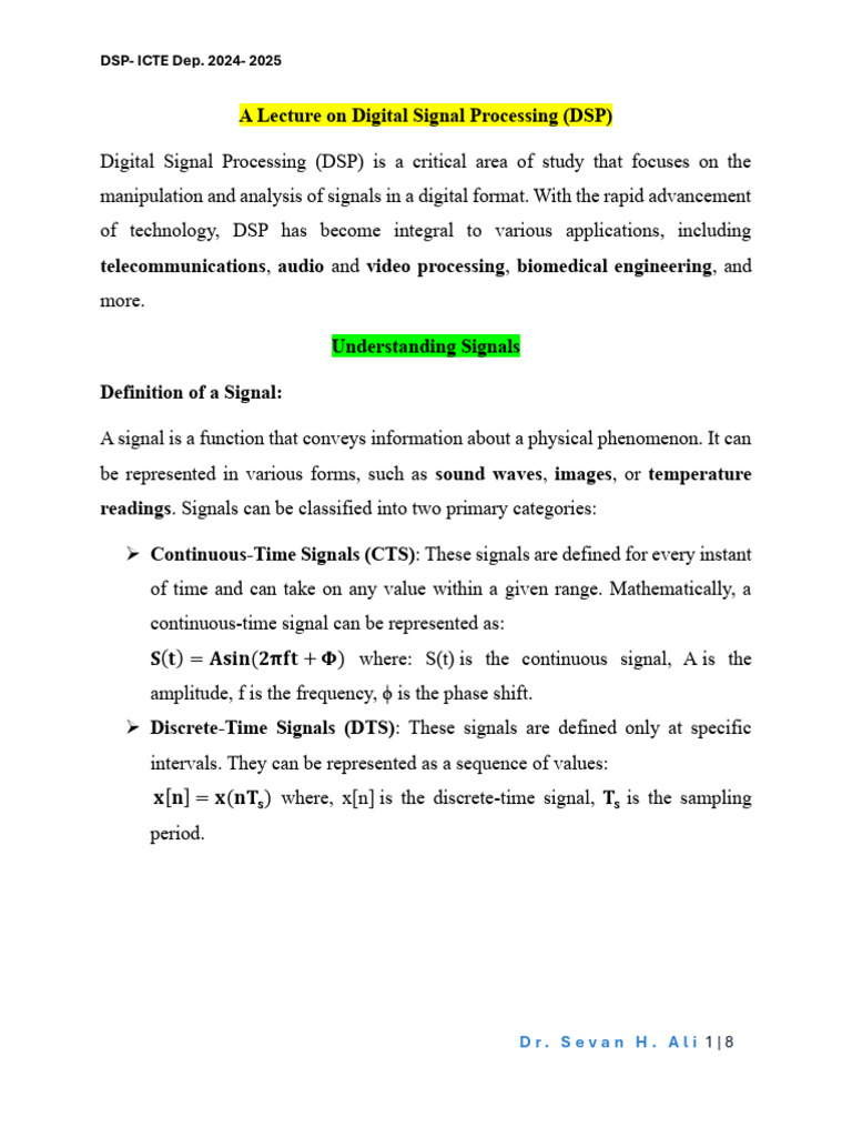 A DSP SYSTEM, First Lecture THeory | PDF | Digital Signal Processing ...