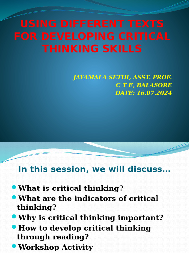 Developing Critical Thinking Skills Through Reading | PDF | Critical ...