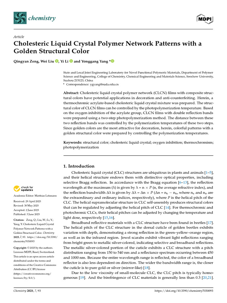 Golden Cholesteric Liquid Crystal Patterns | PDF | Ultraviolet ...