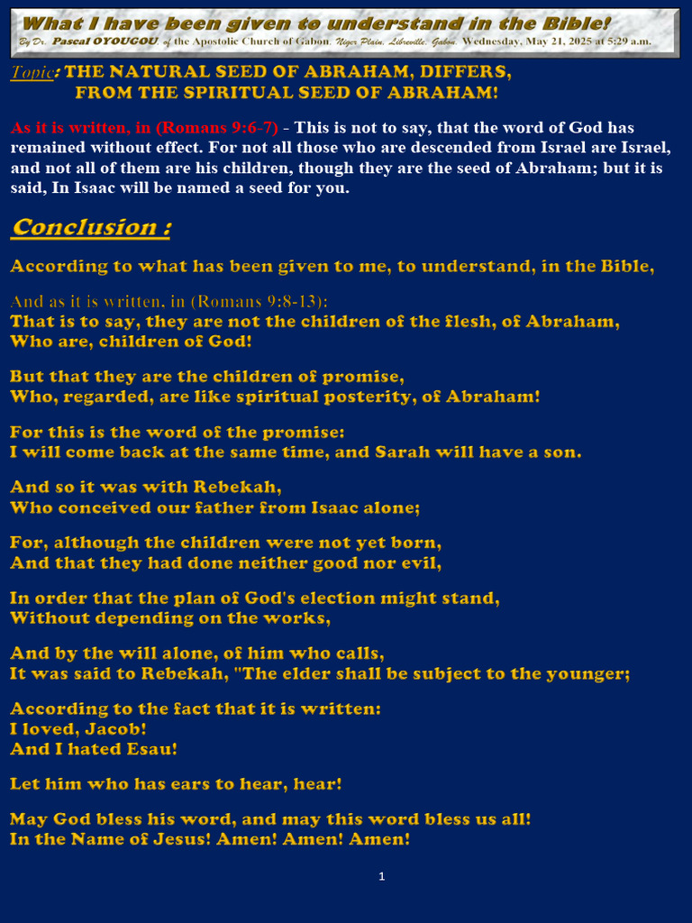 The Natural Seed of Abraham Differs From the Spiritual Seed of Abraham ...