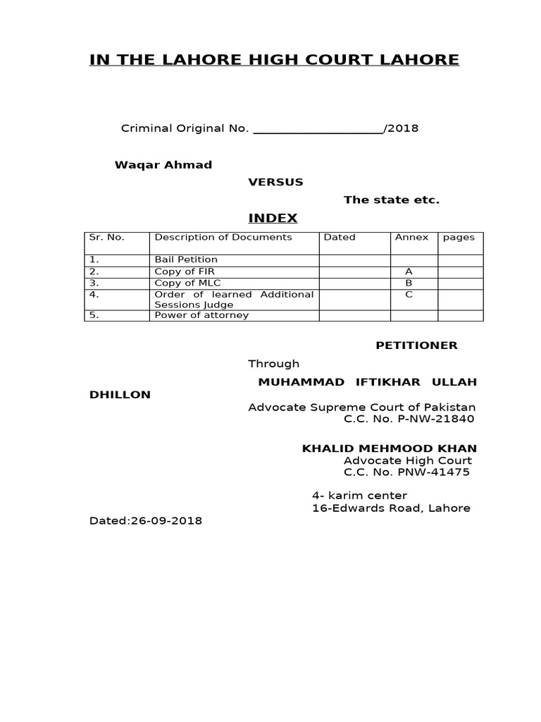 Lahore High Court Bail Petition 2018 | PDF
