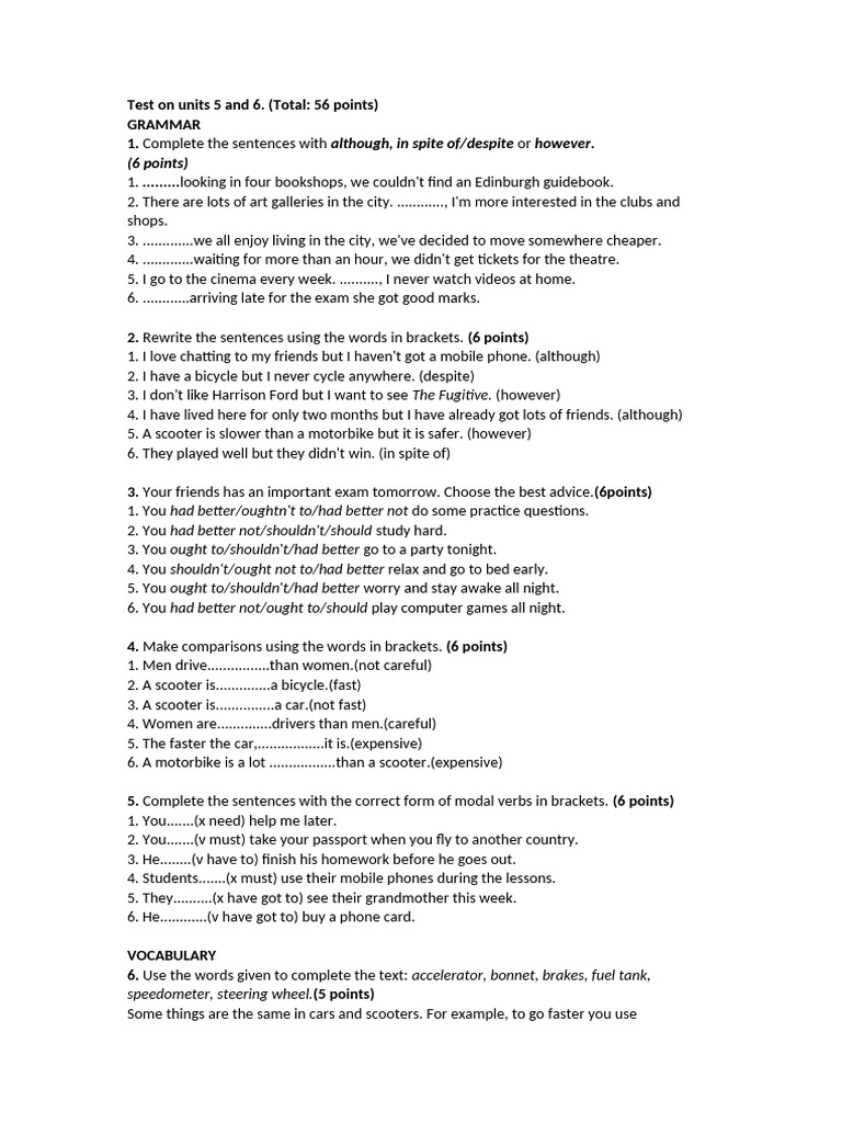 Test on Units 5 and 6- Form 9 | PDF | Vehicles