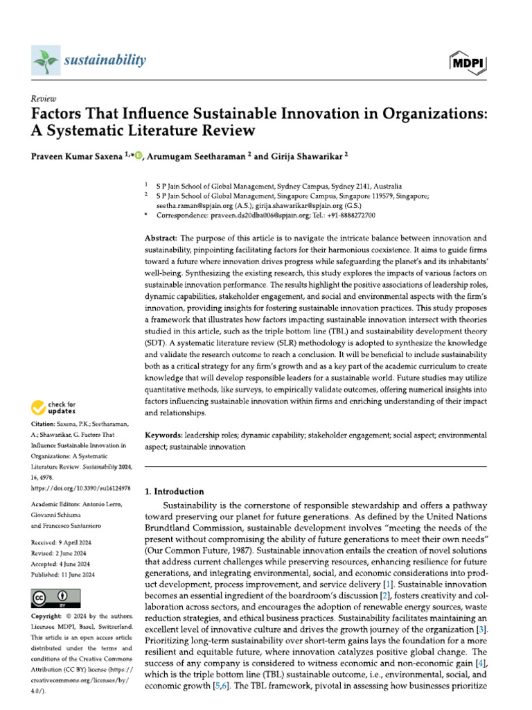 Factors That Influence Sustainable Innovation in Organizations A ...
