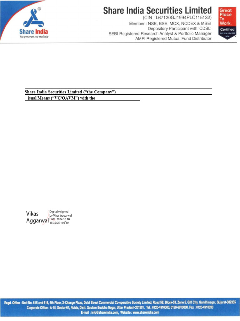 AGM Resolutions of Share India Securities | PDF | Insurance | Employee ...